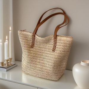 Korea commuter large capacity straw bag bag simple 2025 summer seaside resort style shoulder bag handwoven bag