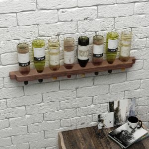 Wall-mounted wine cabinet wall-mounted wine rack modern simple solid wood home bar log wall wall red wine high leg